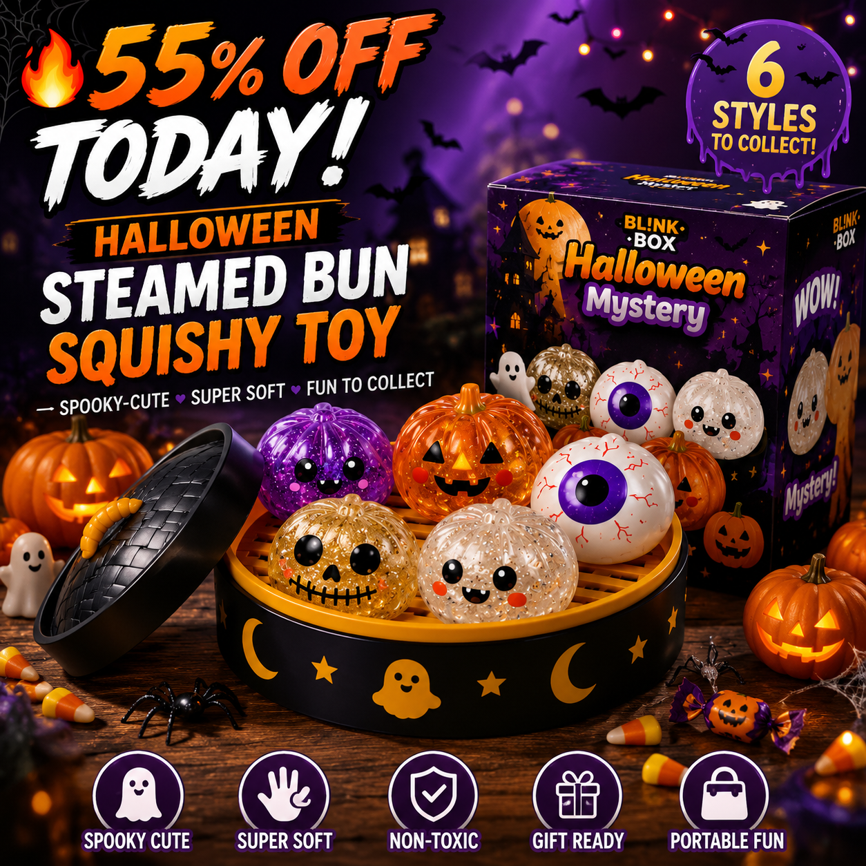 70% OFF TODAY🎃 Halloween Steamed Bun Squishy Mystery Box Toy🔥