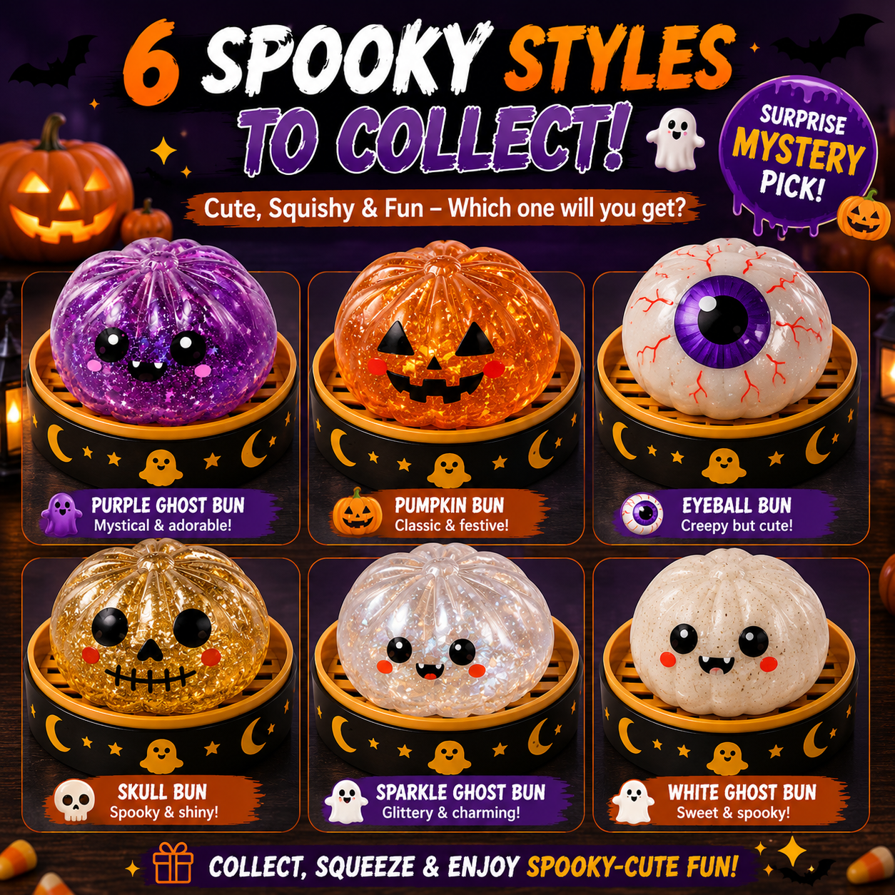 70% OFF TODAY🎃 Halloween Steamed Bun Squishy Mystery Box Toy🔥