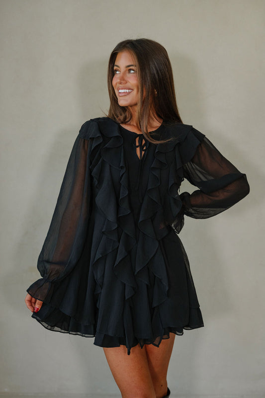Front Ruffle Dress-Black